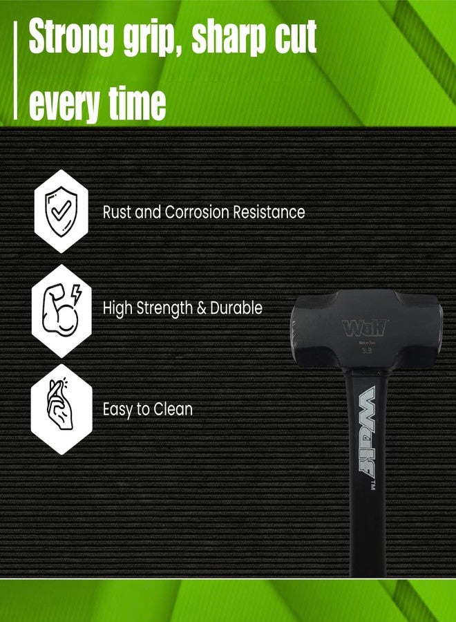 WULF 1400g (3LB) Heavy Duty Sledge Hammer | Forged Steel Head with Shockproof Fiberglass Handle | Anti-Slip Grip for Demolition, Construction & DIY (Black & Green) - Image 5